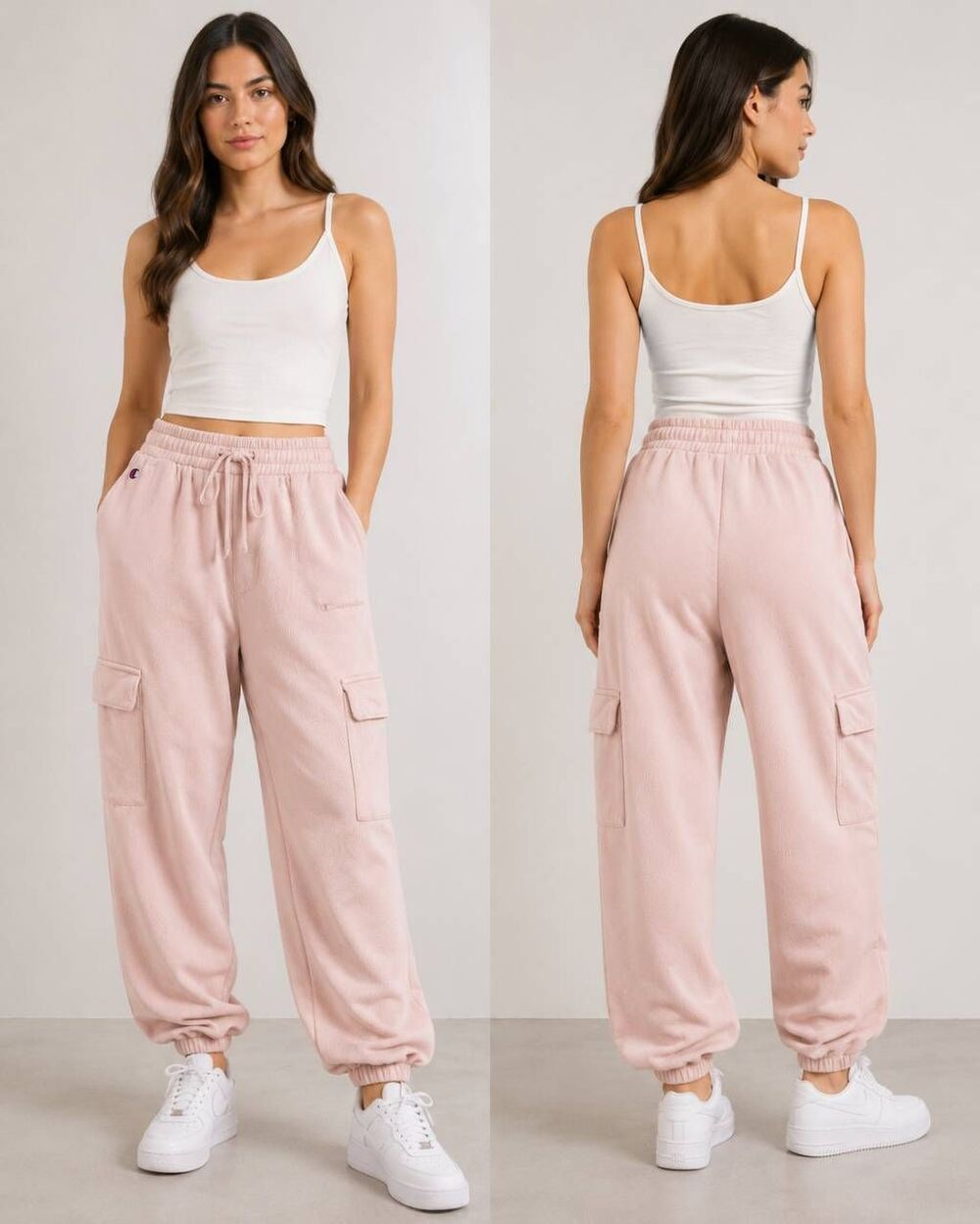 Champion Women’s Voluminous Cargo Jogger Pants Size Small Warm Pinkish Tan NWT